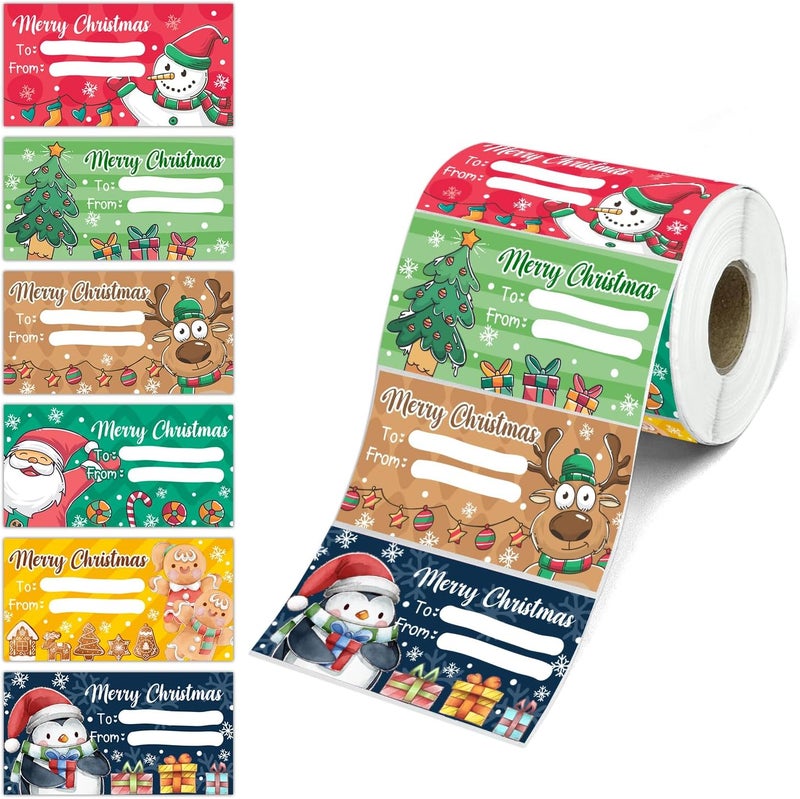 Xendelow 500 Pcs Christmas Wrapping Gift Tags, Merry Christmas Labels, Xmas Name Stickers, Xmas Tags for Gift Packages Decor, Santa Stickers for Gifts Bags, Winter Holiday Labels for Boys Girls 2.95 x 1.6 Inch - Image 1